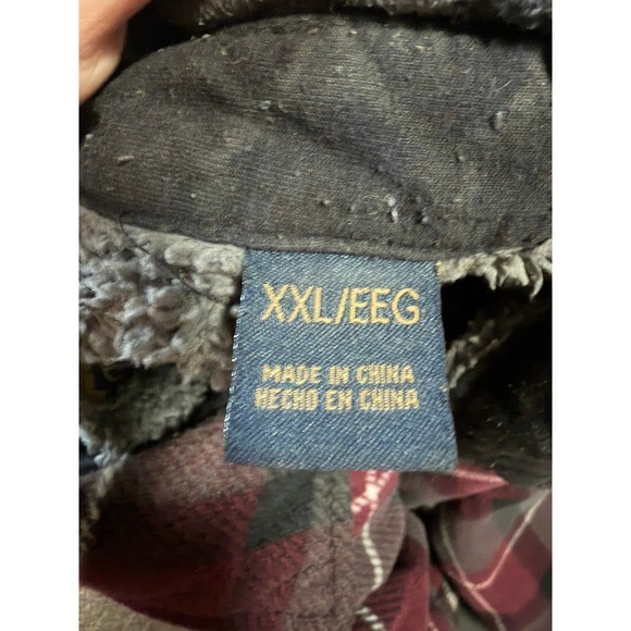 Freedom Foundry Mens XXL Sherpa Lined Flannel Shirt Jacket Plaid Burgundy Grey - Picture 4 of 4